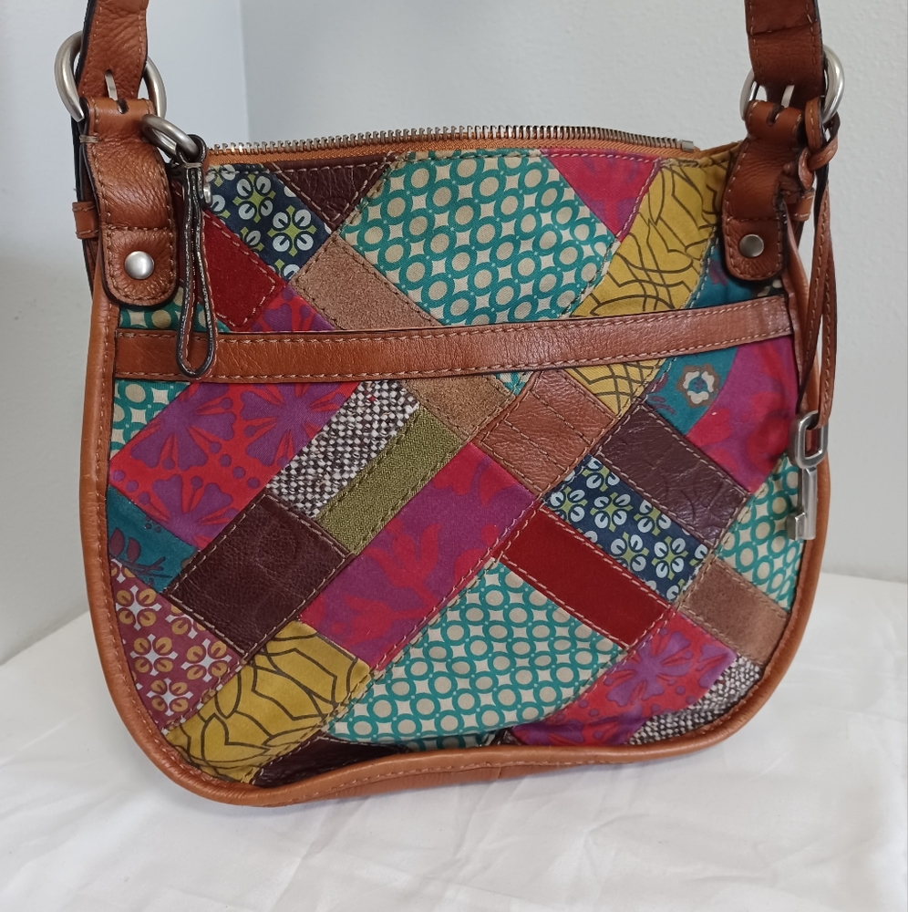 Fossil Patchwork Multicolor Leather/Suede Large C… - image 5